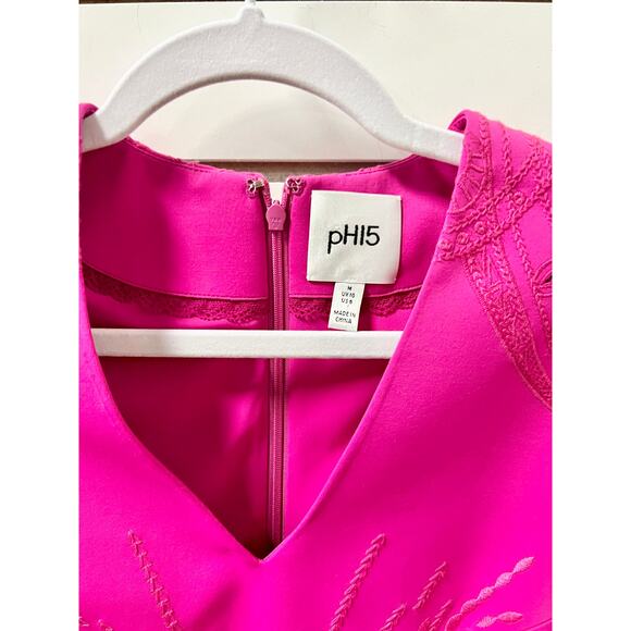 ph15 Embroidered 3/4 V-Neck Mini Sheath Dress Hot Pink Women's Size M / US 6 - Picture 4 of 7